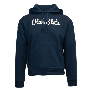 Utah State Outline Embroidered Navy Fleece-Lined Champion Womens Hoodie